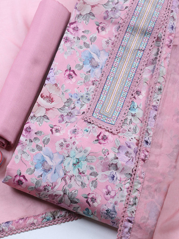 Embroidered Cotton Blend Unstitched Suit With Pant &amp; Dupatta