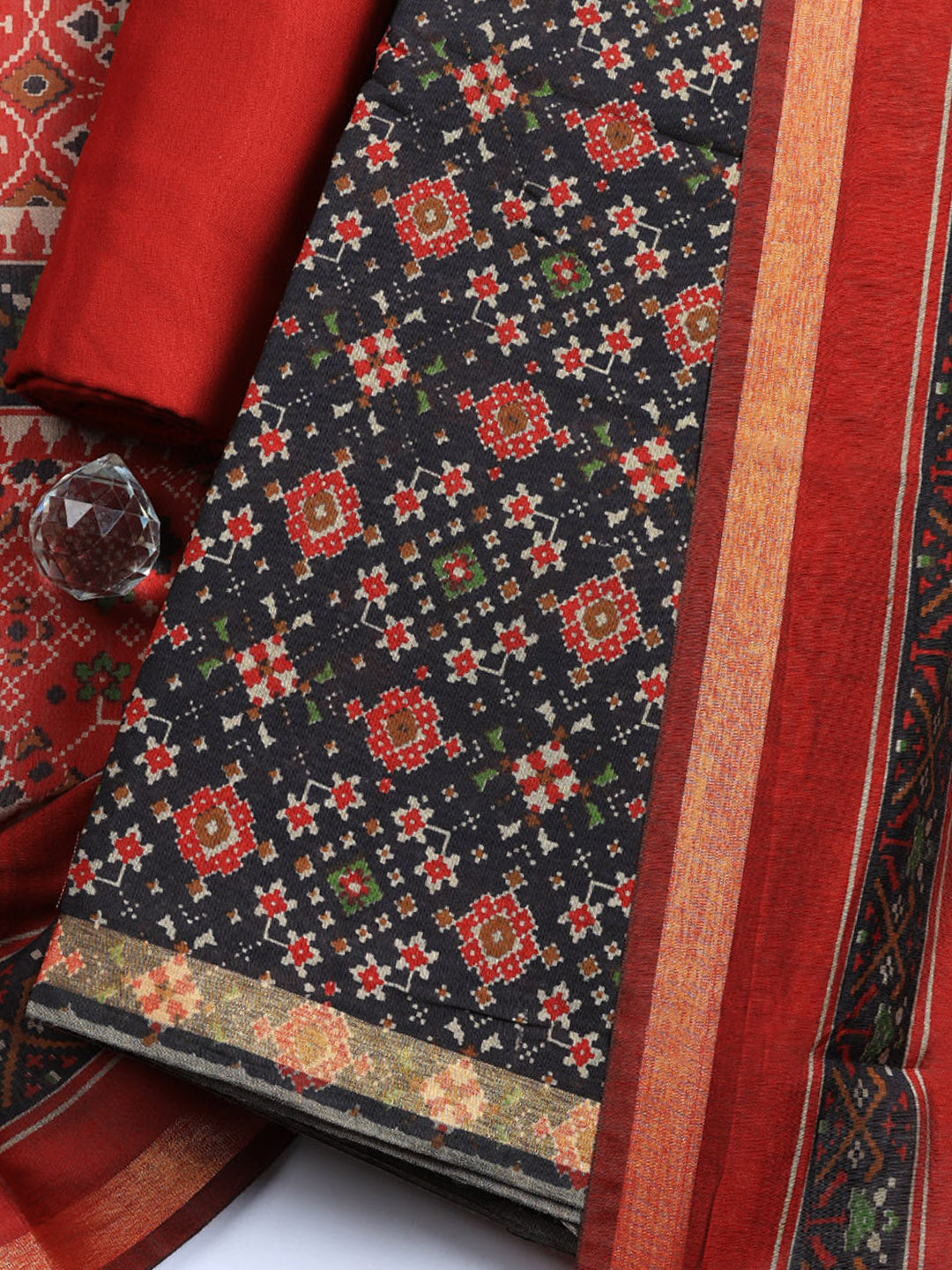 Printed Cotton Blend Unstitched Suit With Pant &amp; Dupatta