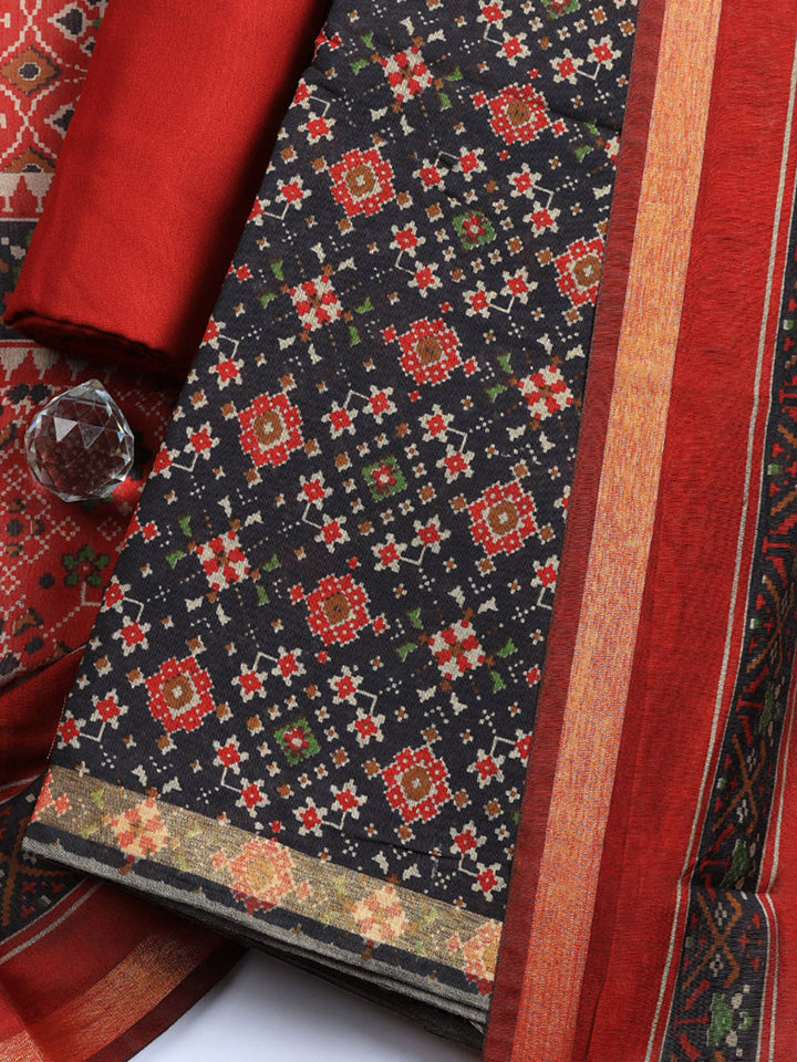 Printed Cotton Blend Unstitched Suit With Pant &amp; Dupatta