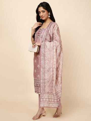 Kantha Embroidered Chanderi Unstitched Suit With Dupatta