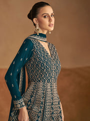 Embroidered Chinnon A Line Gown With Dupatta