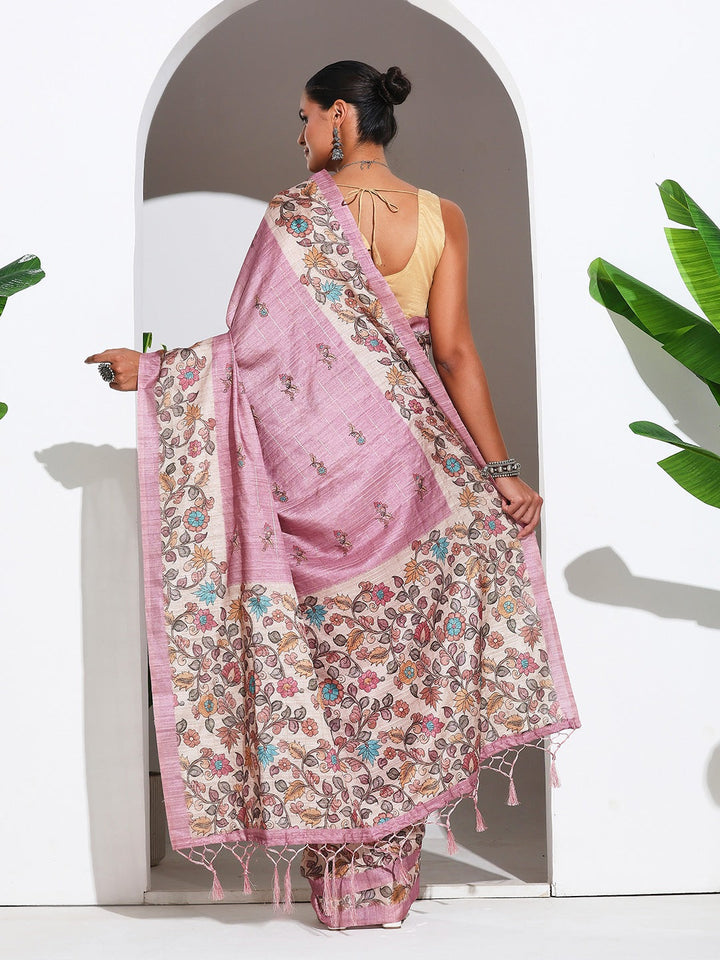 Floral Printed Tussar Silk Saree