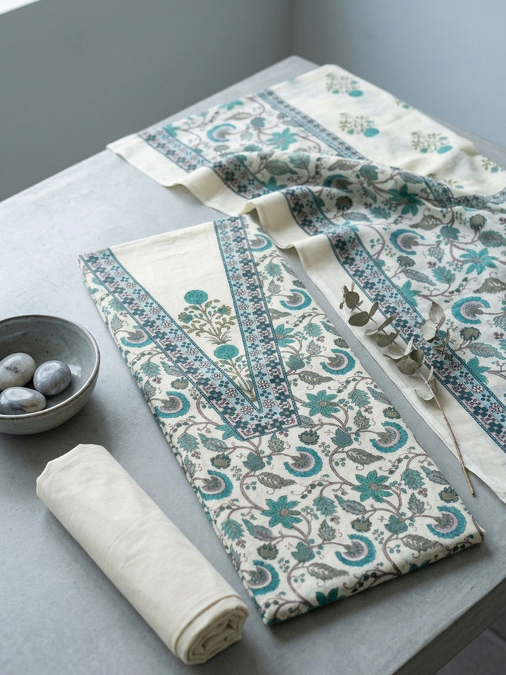 Embroidered Cotton Blend Unstitched Suit With Pant &amp; Dupatta