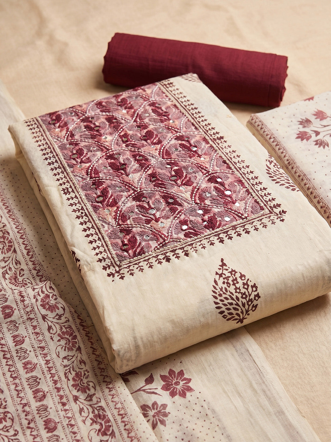Printed Cotton Blend Unstitched Suit With Pant &amp; Dupatta