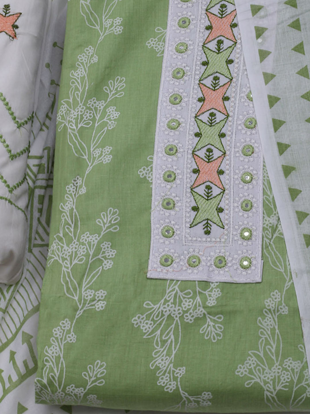 Printed Cotton Blend Unstitched Suit With Dupatta
