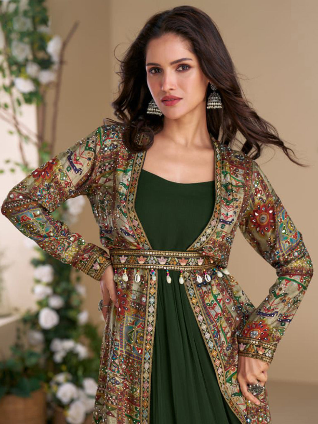 Georgette Embroidered With Printed Jacket With Gown