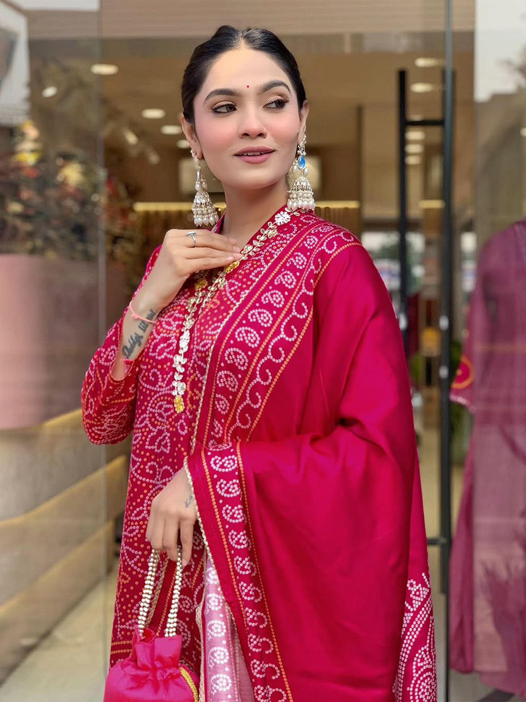 Printed Cotton Blend Kurta With Pants &amp; Dupatta