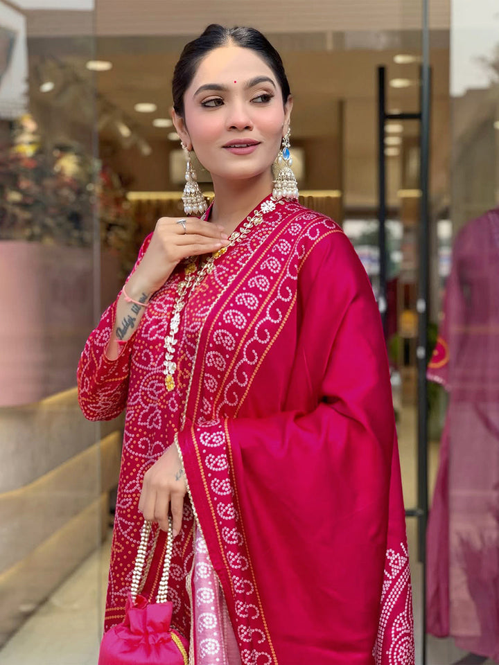 Printed Cotton Blend Kurta With Pants &amp; Dupatta