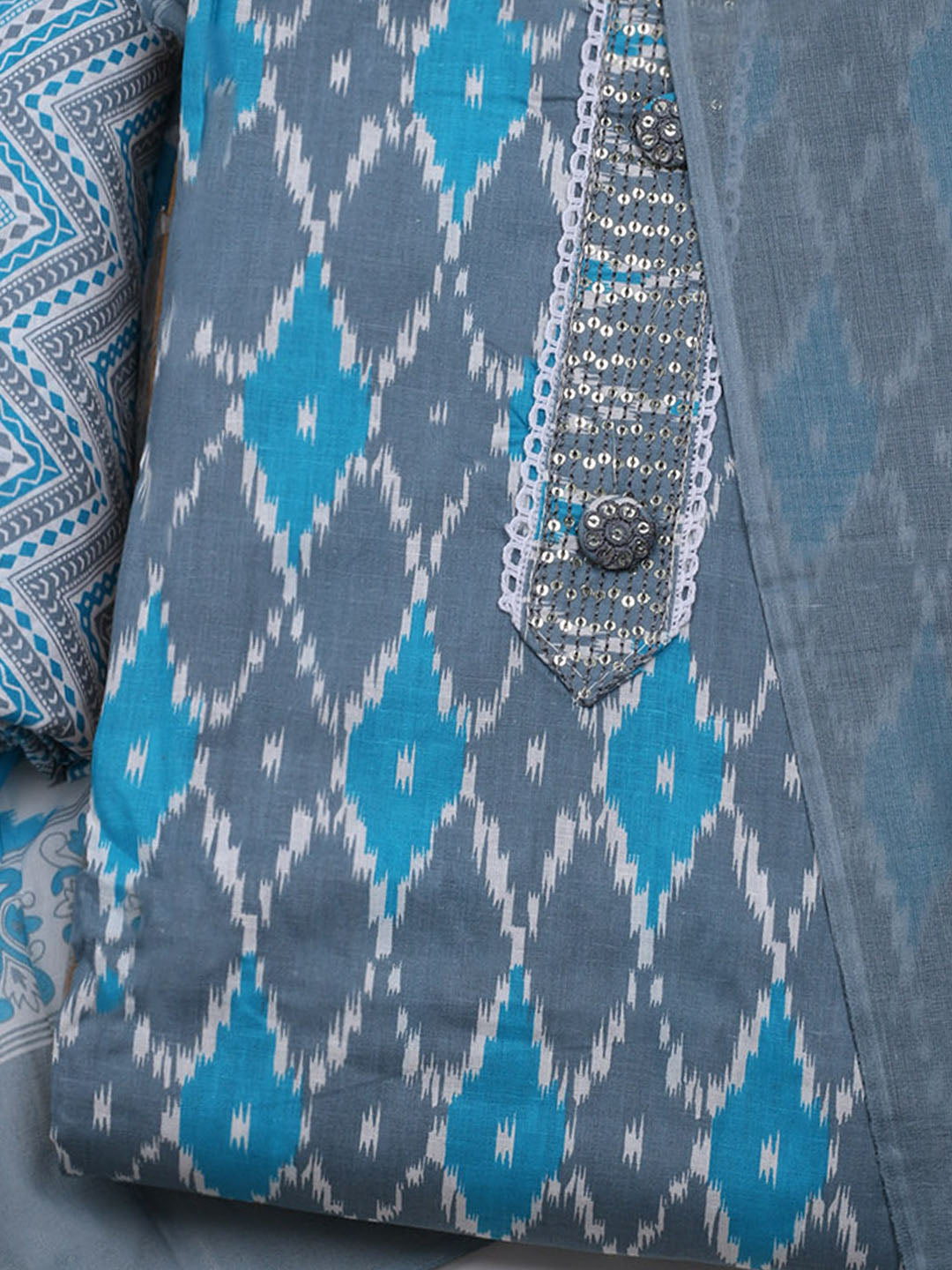 Printed Cotton Blend Unstitched Suit With Dupatta