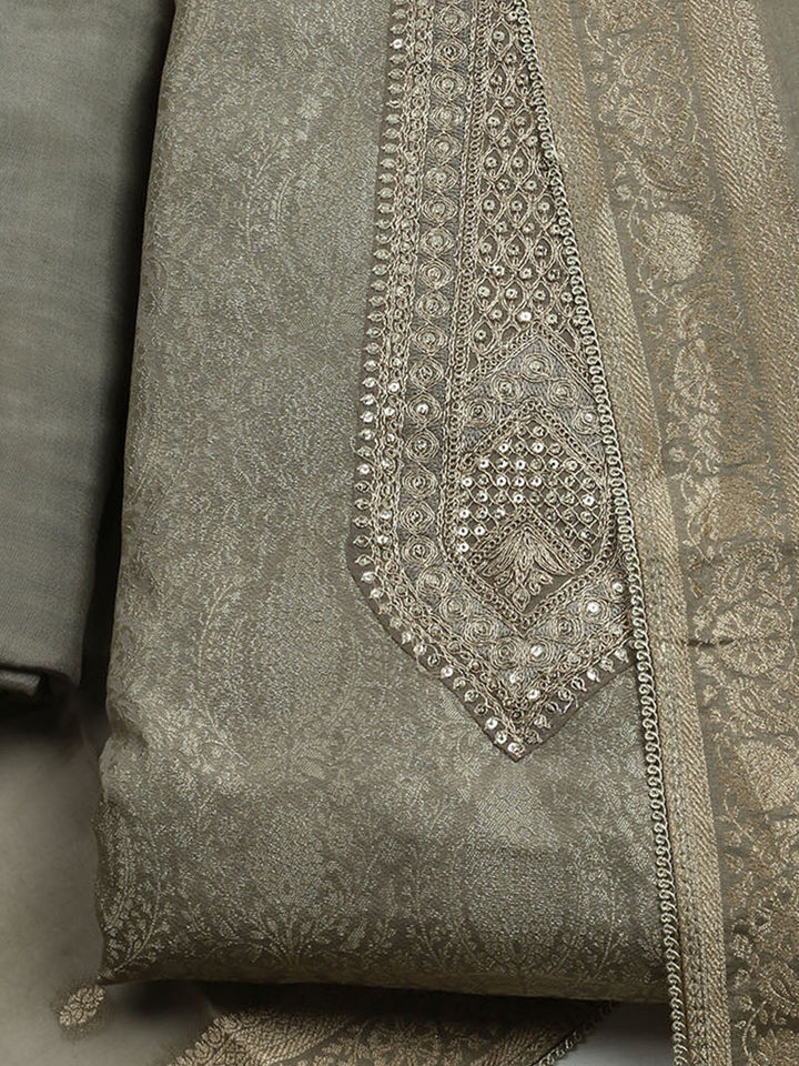 Woven Design Chanderi Unstitched Suit With Dupatta