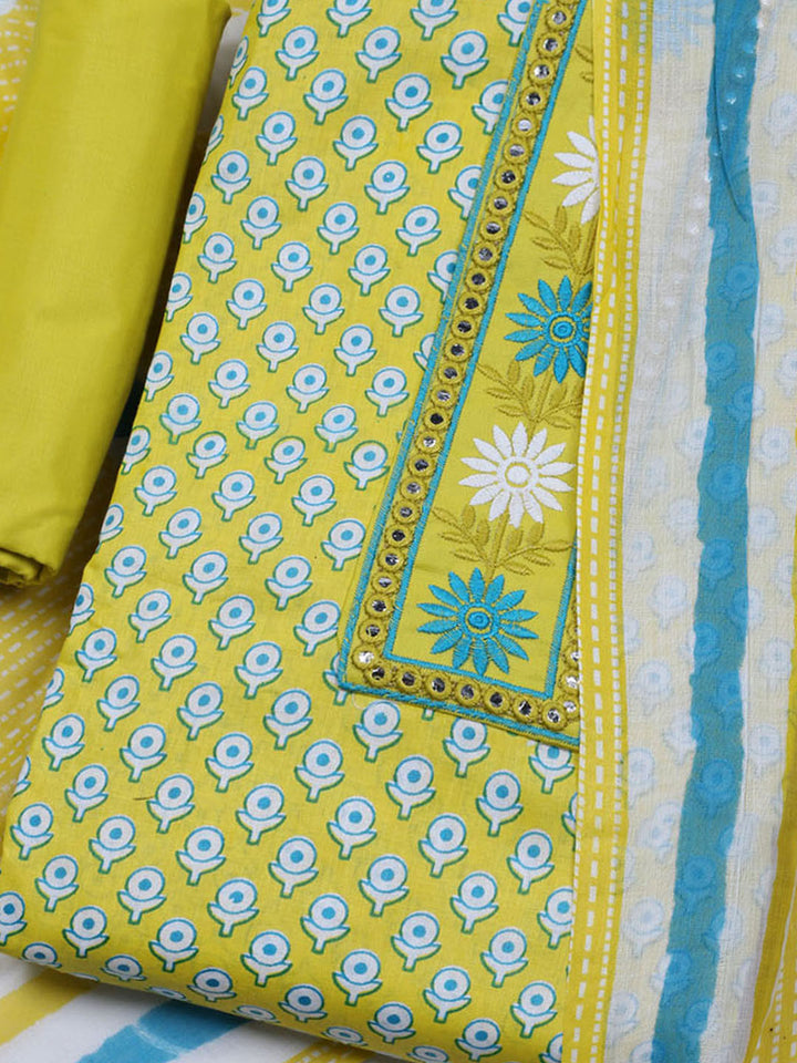 Printed Cotton Blend Unstitched Suit With Dupatta
