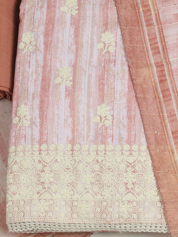 Embroidered Cotton Unstitched Suit With Pant &amp; Dupatta