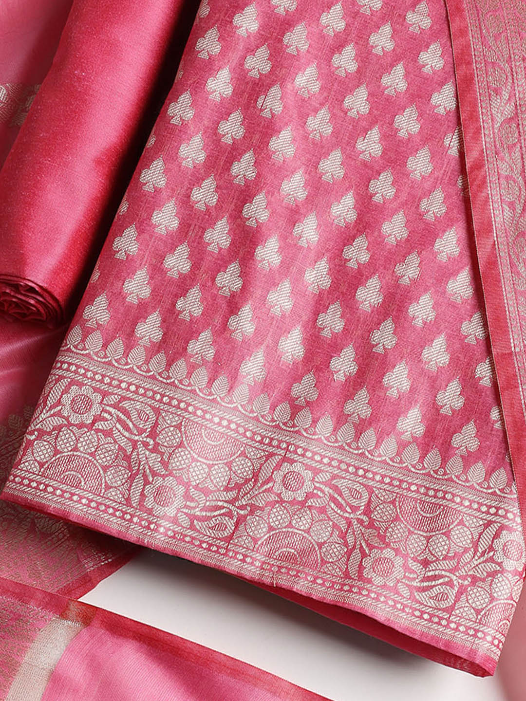 Woven Banarasi Chanderi Unstitched Suit With Dupatta