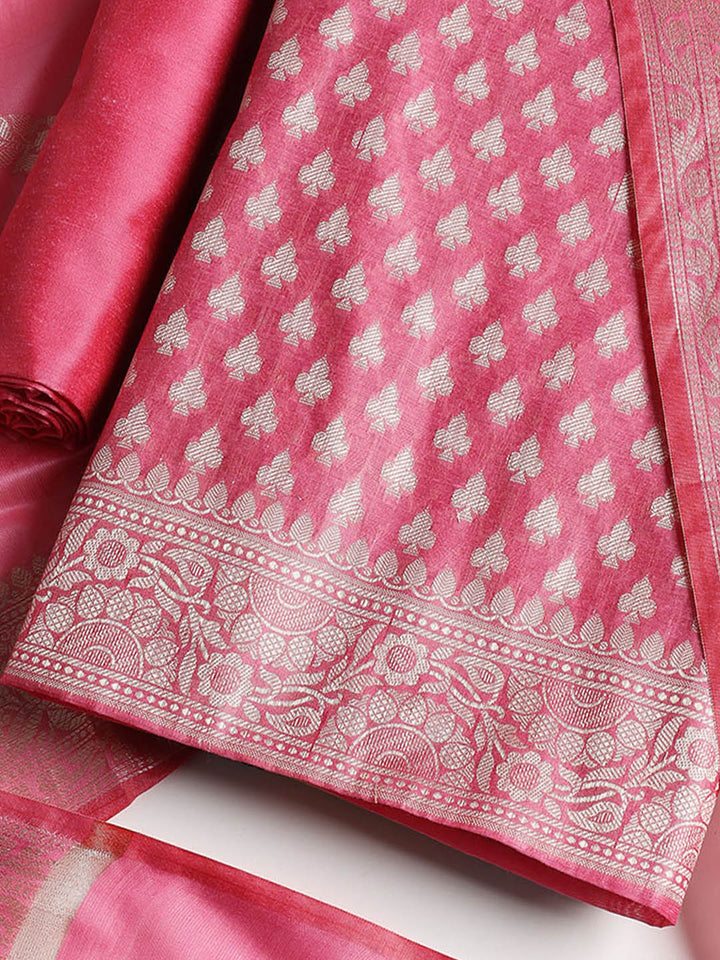 Woven Banarasi Chanderi Unstitched Suit With Dupatta