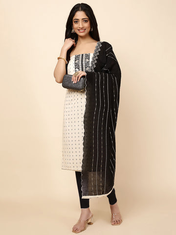 Neck Embroidered Cotton Blend Unstitched Suit With Dupatta