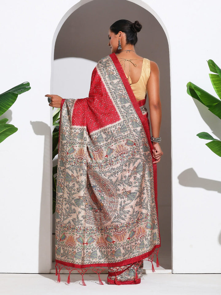 Printed Tussar Silk Saree