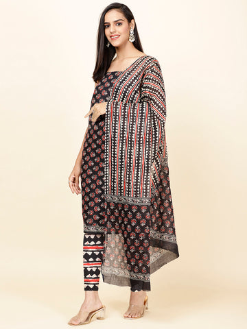 Printed Cotton Unstitched Suit Piece With Dupatta