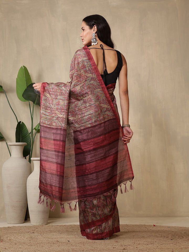 Printed Tussar Silk Saree