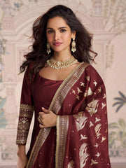 Embroidered Art Silk Kurta With Pant & Dupatta