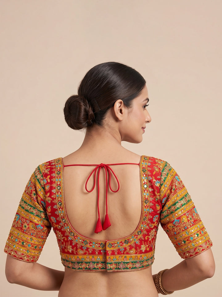 Premium Red Embroidery Viscose Blouse Piece