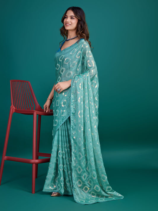 Sequence Embroidery Georgette Saree