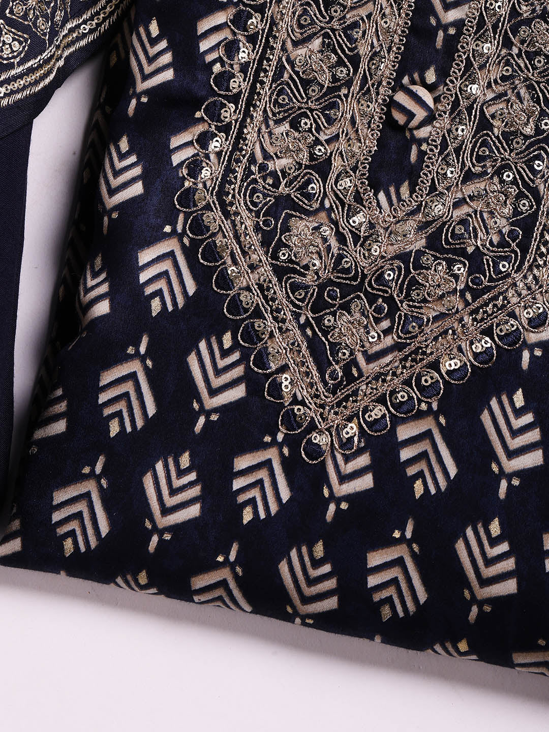 Neck Embroidered Cotton Blend Unstitched Suit With Dupatta