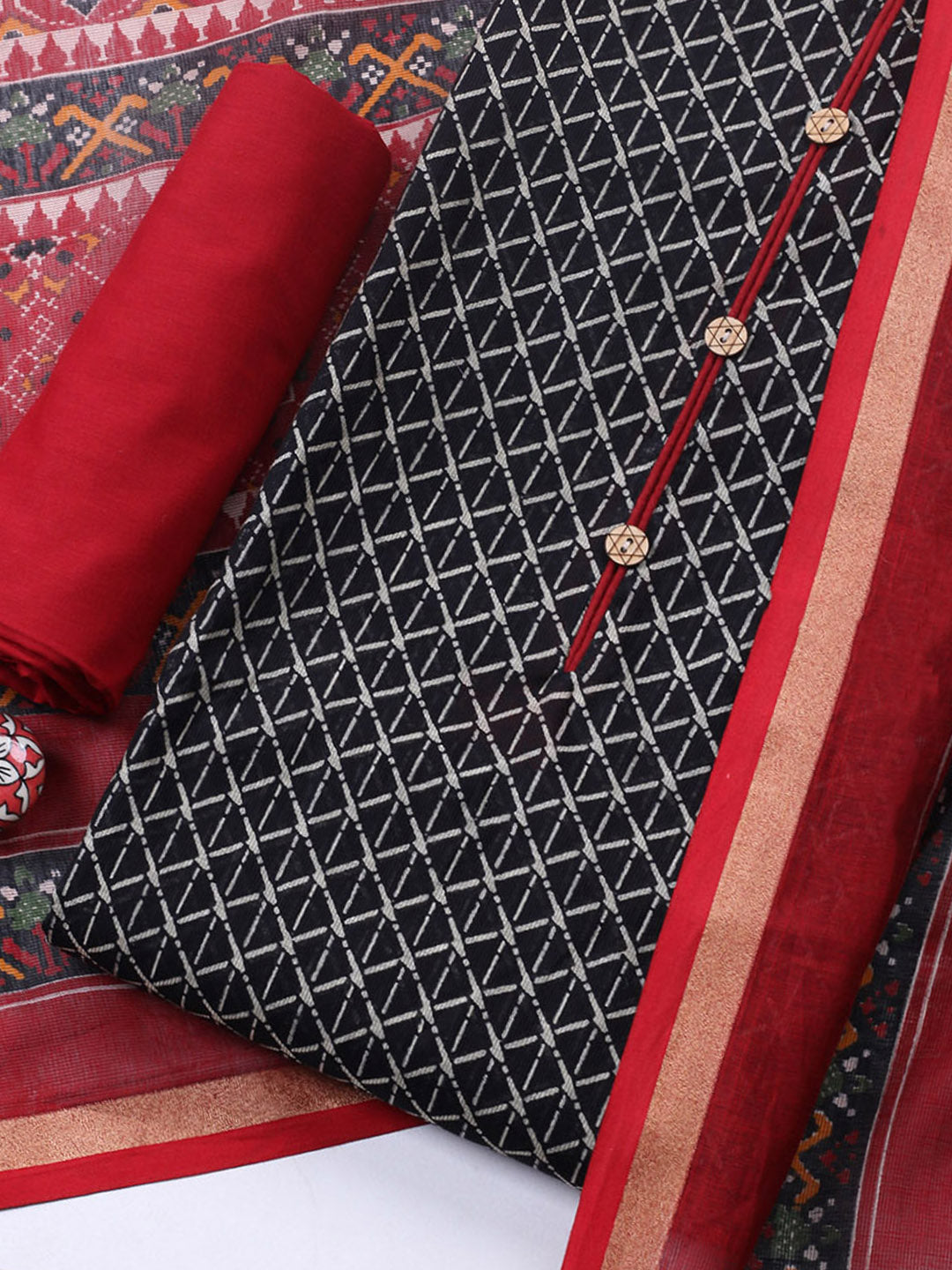 Embroidered Cotton Blend Unstitched Suit With Pant &amp; Dupatta