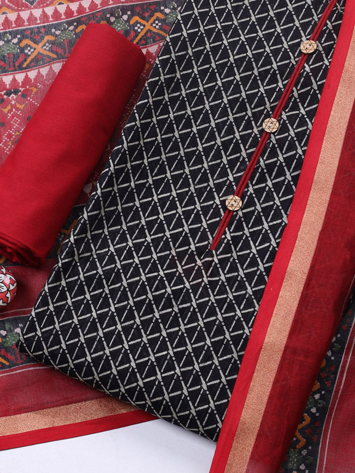 Embroidered Cotton Blend Unstitched Suit With Pant &amp; Dupatta