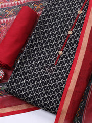 Embroidered Cotton Blend Unstitched Suit With Pant & Dupatta