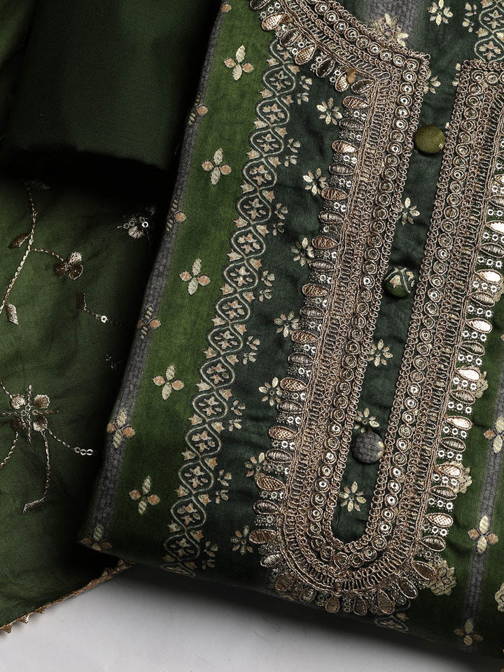 Neck Embroidered Cotton Blend Unstitched Suit With Dupatta
