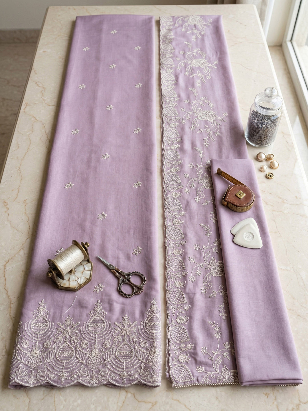 Neck Embroidered Cotton Blend Unstitched Suit With Dupatta