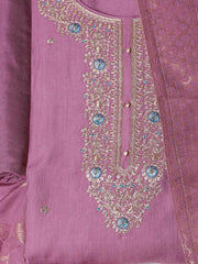 Embroidered Chanderi Lavender Unstitched Suit With Pant & Dupatta