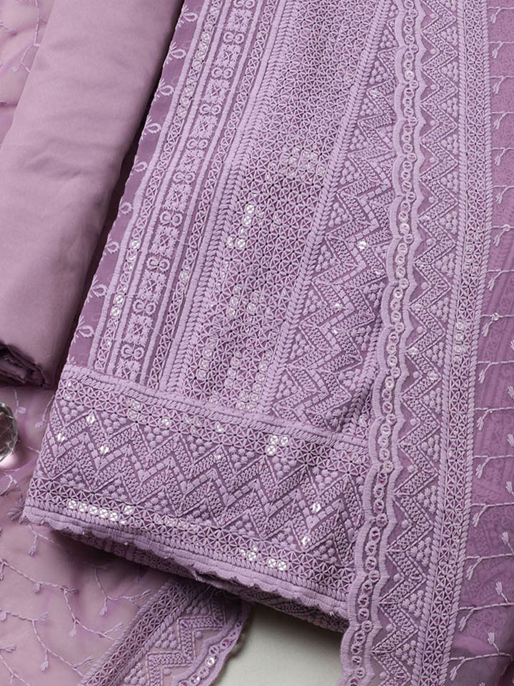 Embroidered Georgette Unstitched Suit With Pant &amp; Dupatta