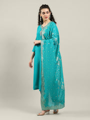 Printed Cotton Blend Kurta With Pants & Dupatta