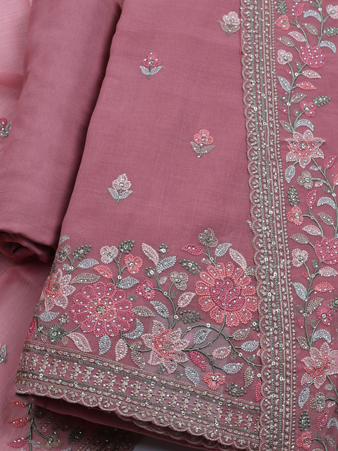 Embroidered Chiffon Unstitched Suit With Dupatta