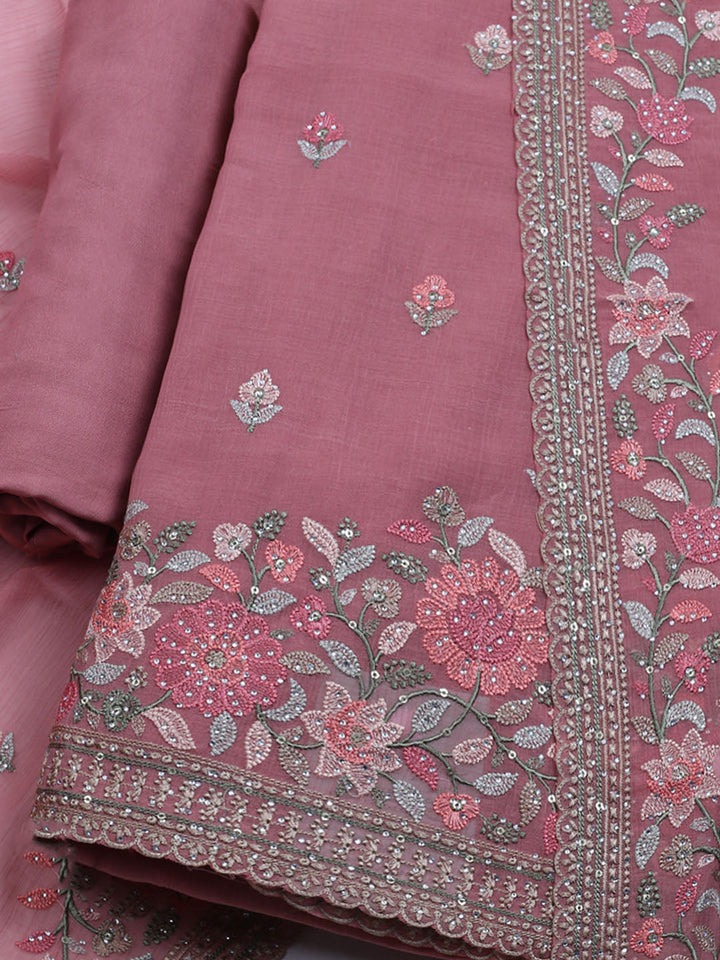 Embroidered Chiffon Unstitched Suit With Dupatta