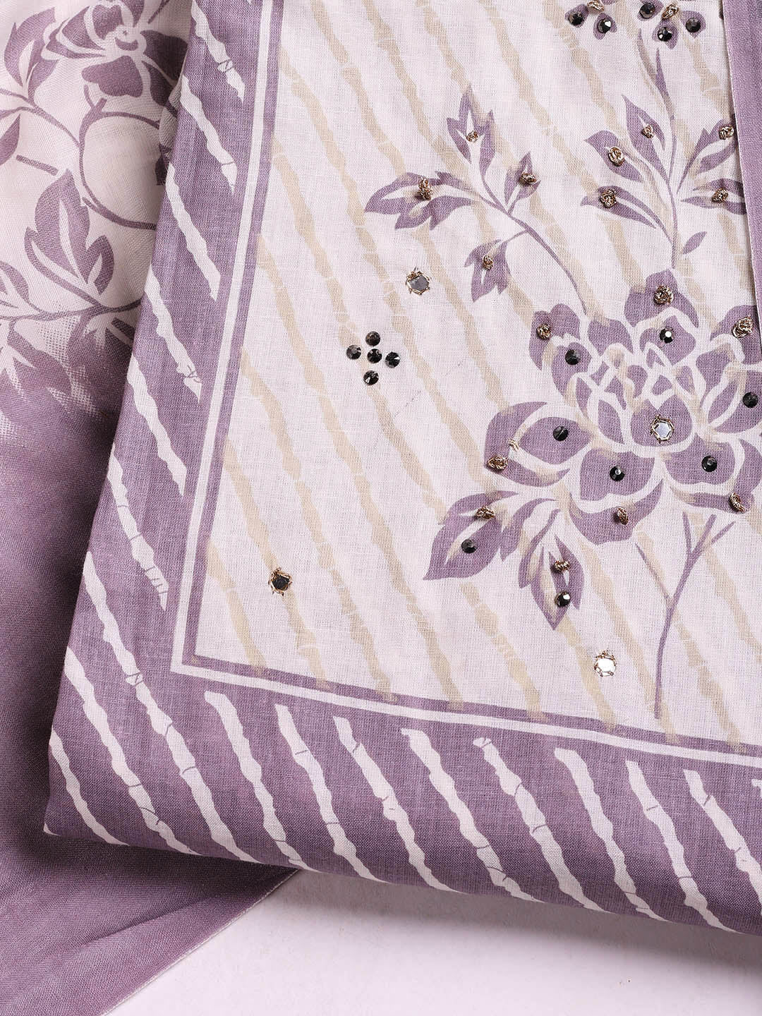 Printed Cotton Blend Unstitched Suit With Dupatta