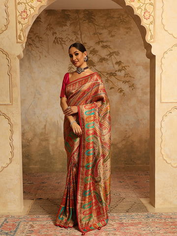 Zari Jaal Rangkat Dola Handloom Woven Saree