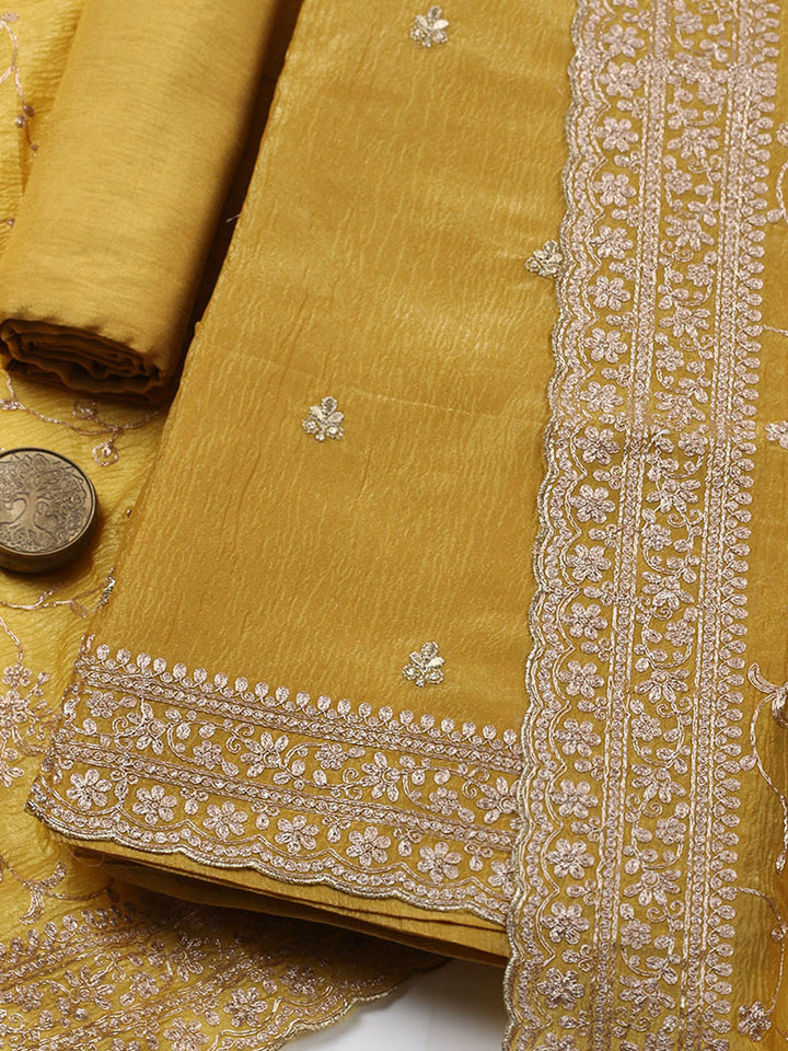 Woven Design Chanderi Unstitched Suit With Pant &amp; Dupatta