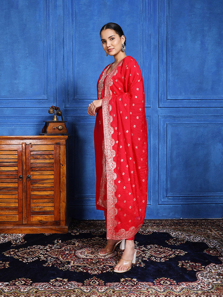 Embroidered Muslin Kurta With Pants &amp; Dupatta