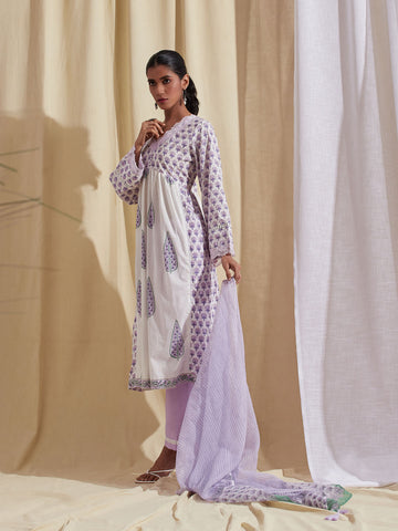 Kota Printed Cotton Kurta With Pants & Dupatta