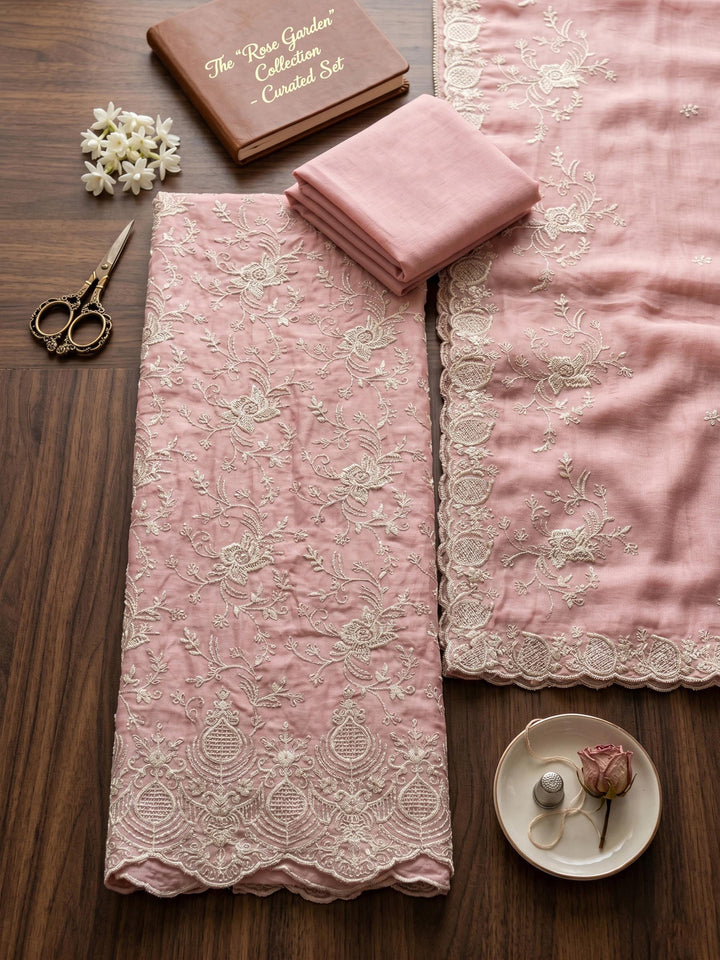 Neck Embroidered Cotton Blend Unstitched Suit With Dupatta