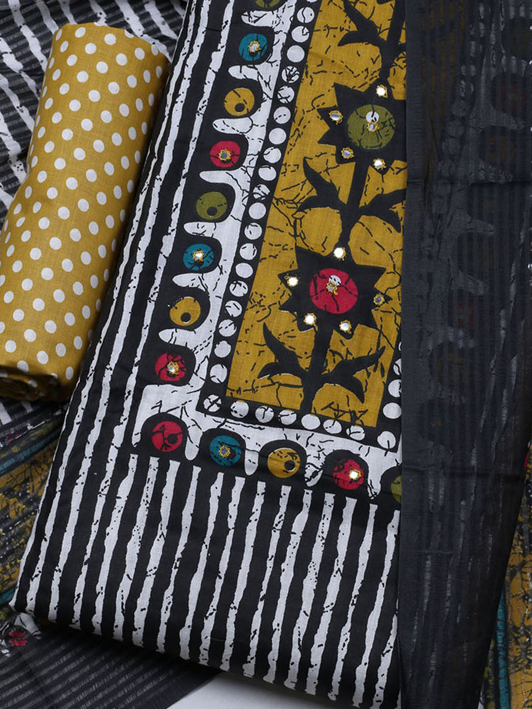 Printed Cotton Blend Unstitched Suit With Dupatta