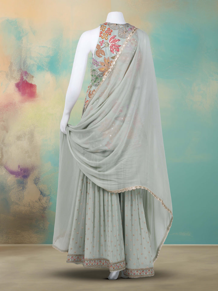 Embroidered Georgette Kurta With Garara &amp; Dupatta