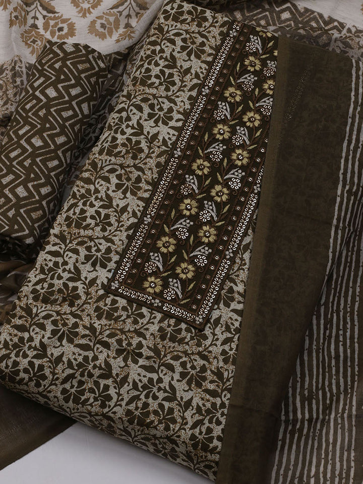 Printed Cotton Blend Unstitched Suit With Dupatta