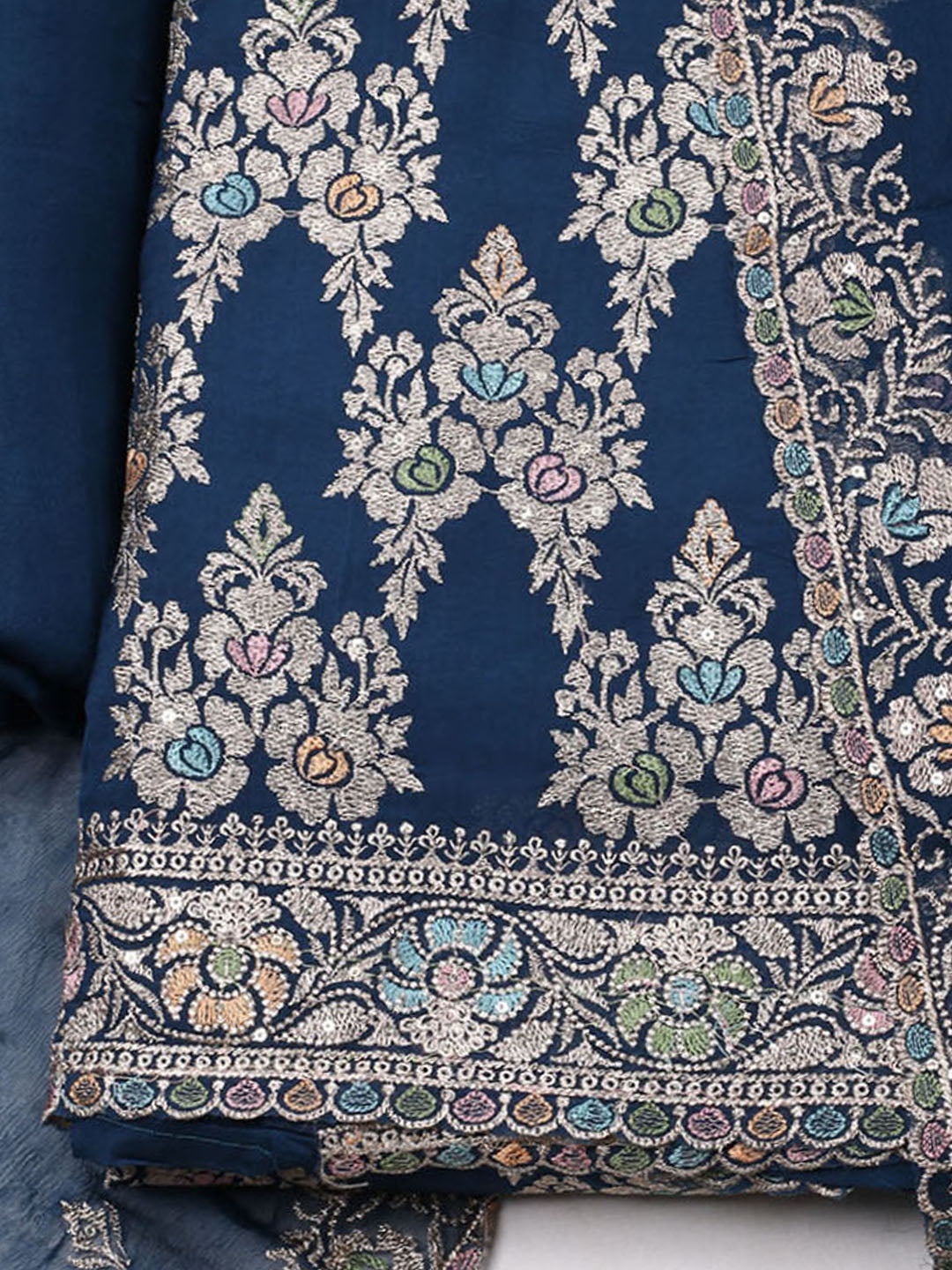 Embroirdred Oraganza Unstitched Suit With Dupatta