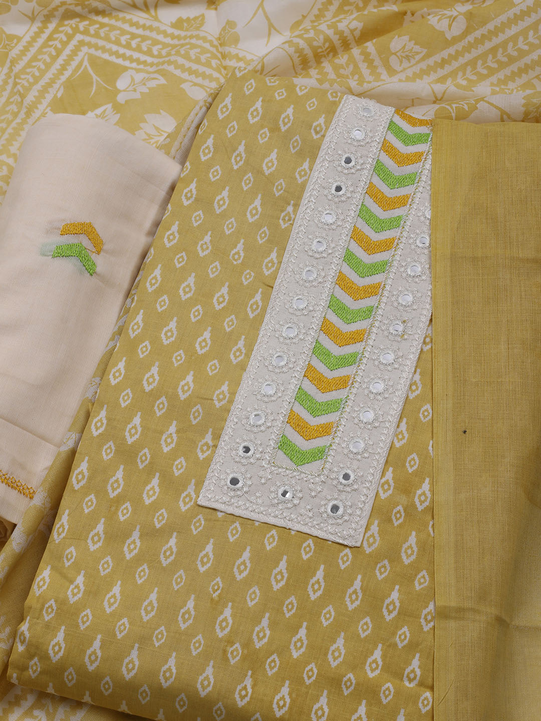 Printed Cotton Blend Unstitched Suit With Dupatta