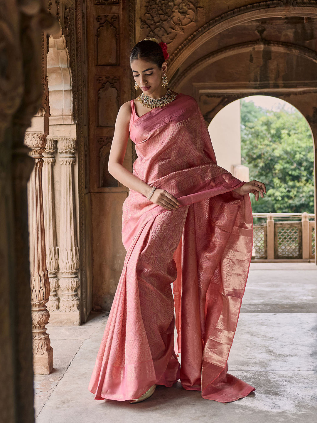 pink Hlame Woven Saree