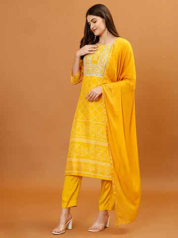 Gota Work Cotton Kurta With Pants & Dupatta