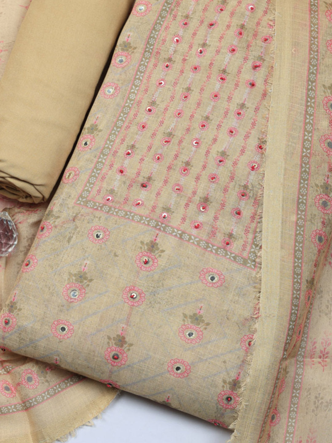Embellished Tissue Unstitched Suit With Pant &amp; Dupatta